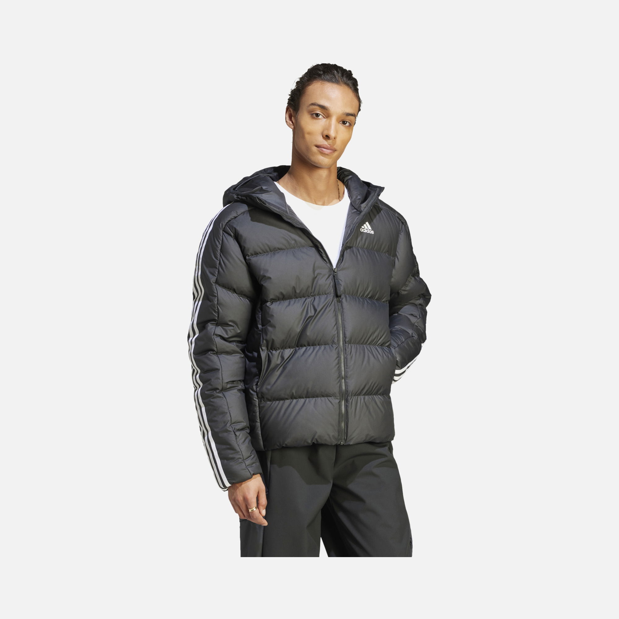 adidas Essentials Midweight Down 3-Stripes Full-Zip Hoodie Erkek Ceket