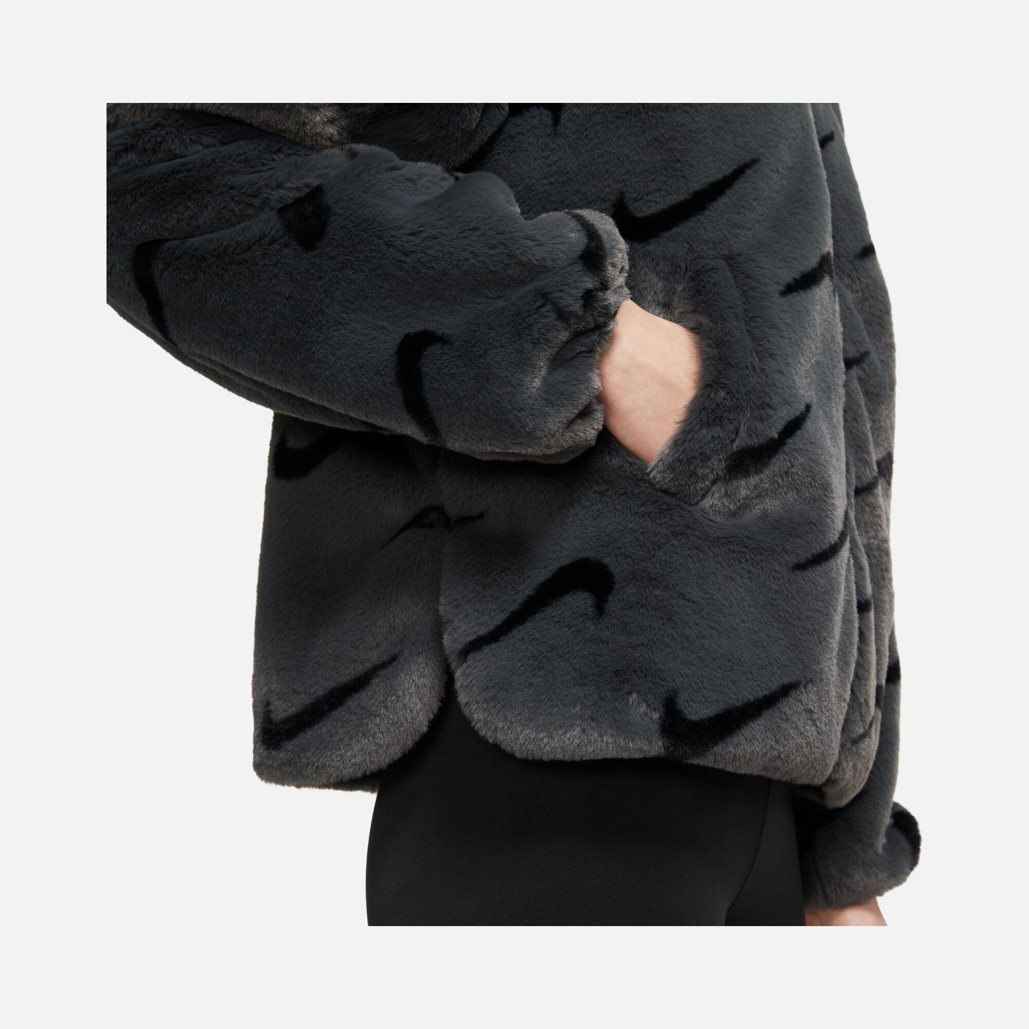 Nike Sportswear Plush Swoosh Printed Faux Fur Full-Zip Kadın Ceket
