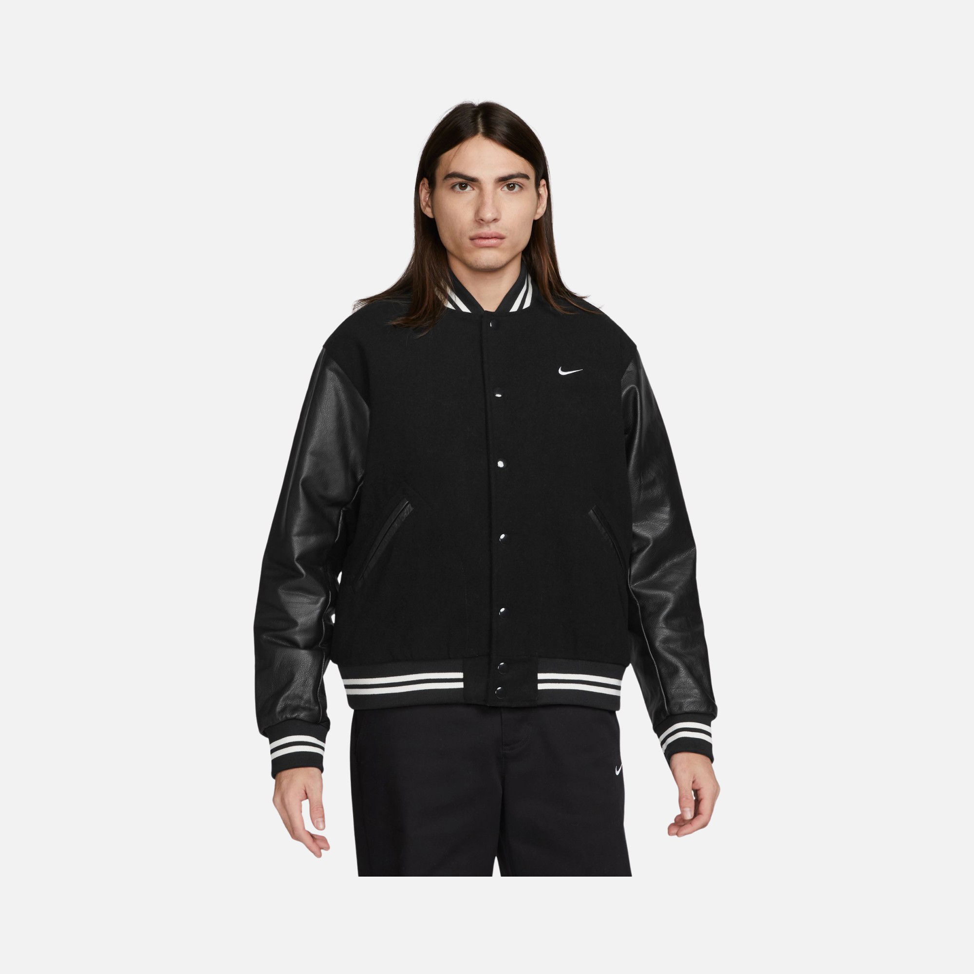 Nike Authentics Varsity Closure Leather Sleeve Full-Snap Erkek Ceket