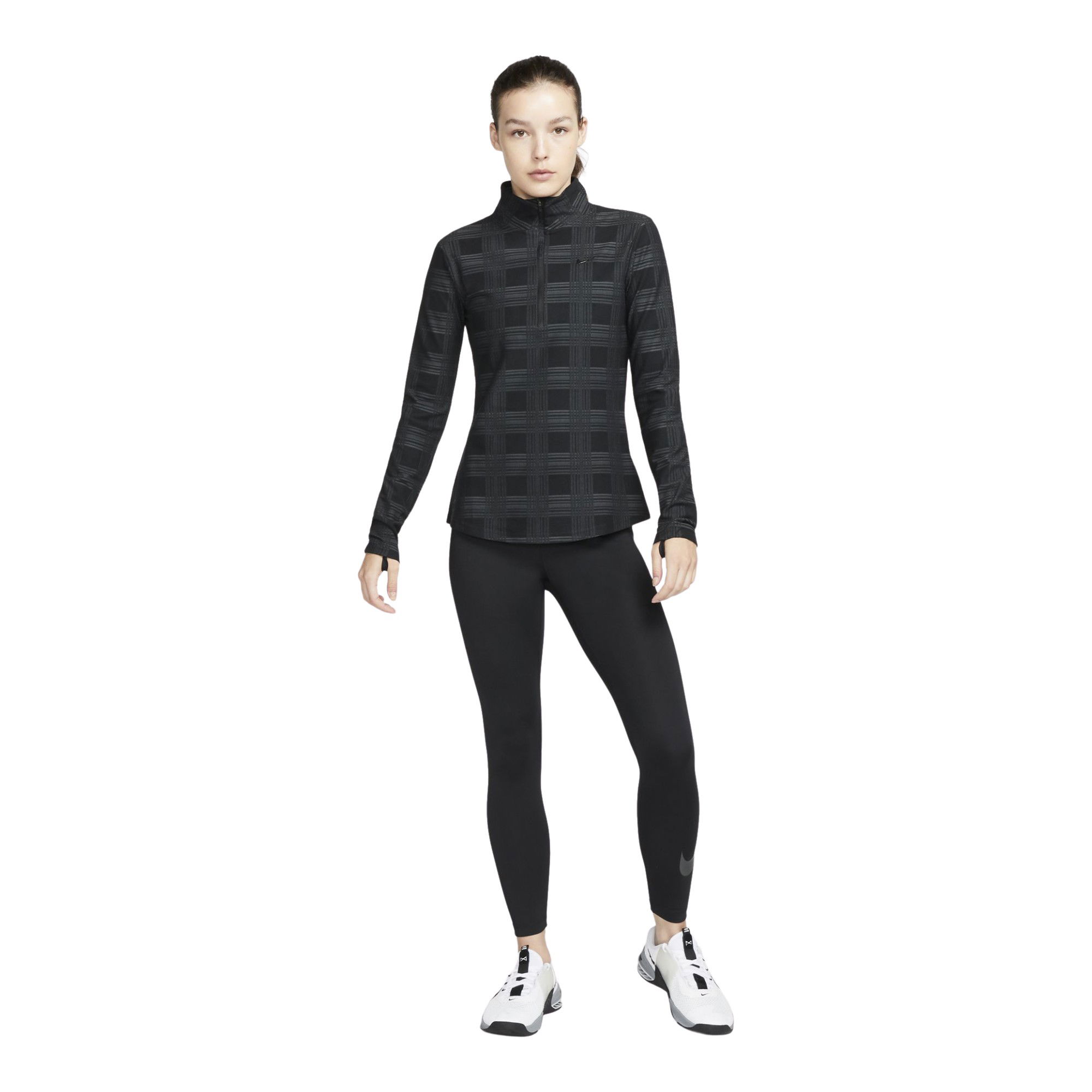 Nike Pro Therma-Fit Plaid Graphic 1/2-Zip Long-Sleeve Kadın Tişört