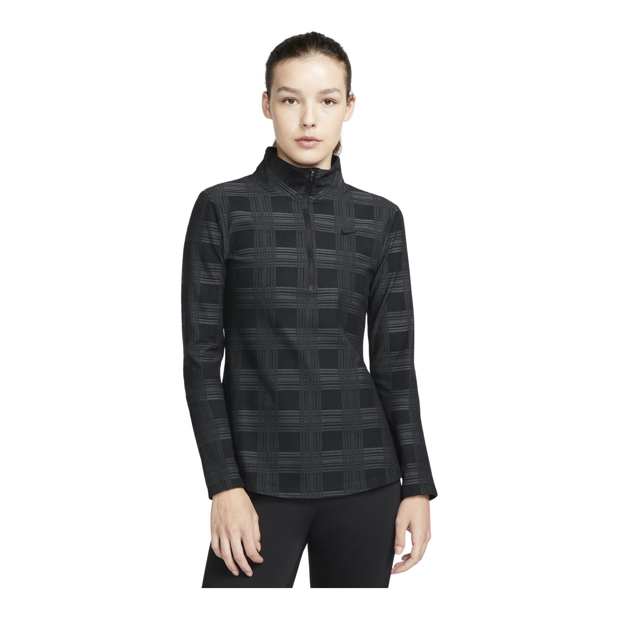 Nike Pro Therma-Fit Plaid Graphic 1/2-Zip Long-Sleeve Kadın Tişört
