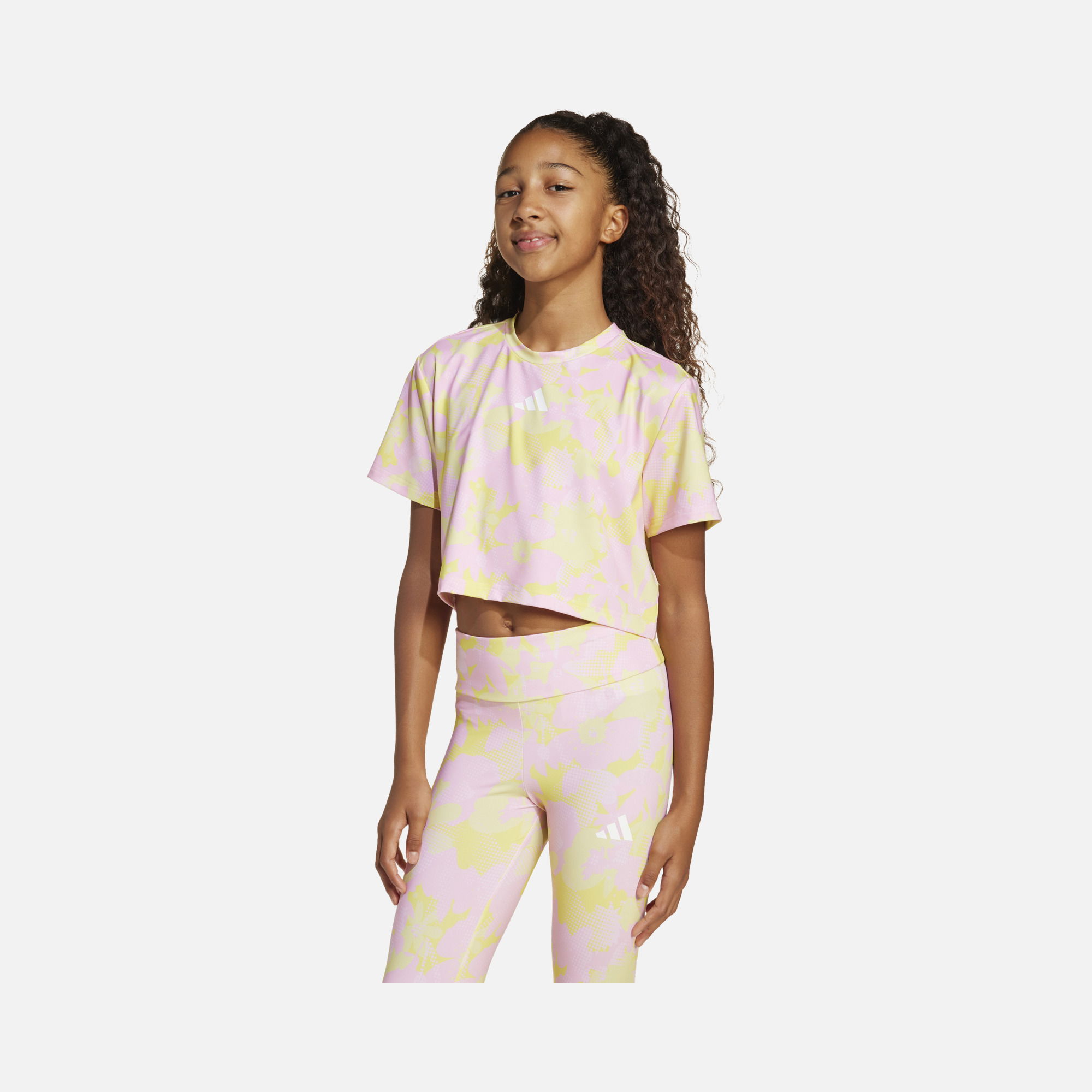 adidas Climacool Train Essentials All Over Printed Flower Cropped Gym & Training Short-Sleeve (Girls') Çocuk Tişört