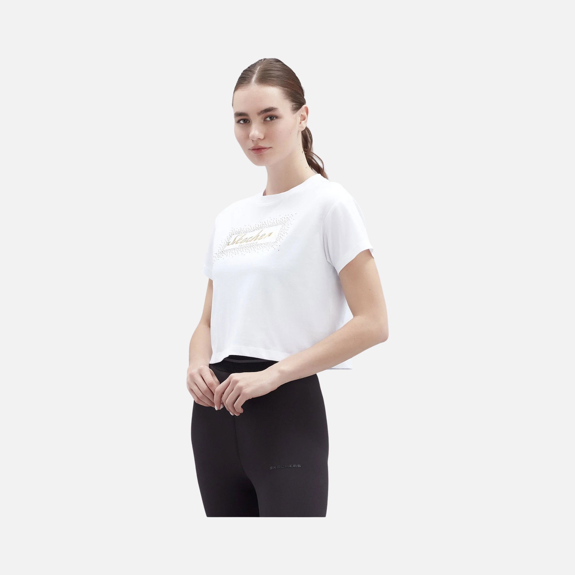 Skechers Graphic Shiny Logo Cropped Training Short-Sleeve Kadın Tişört