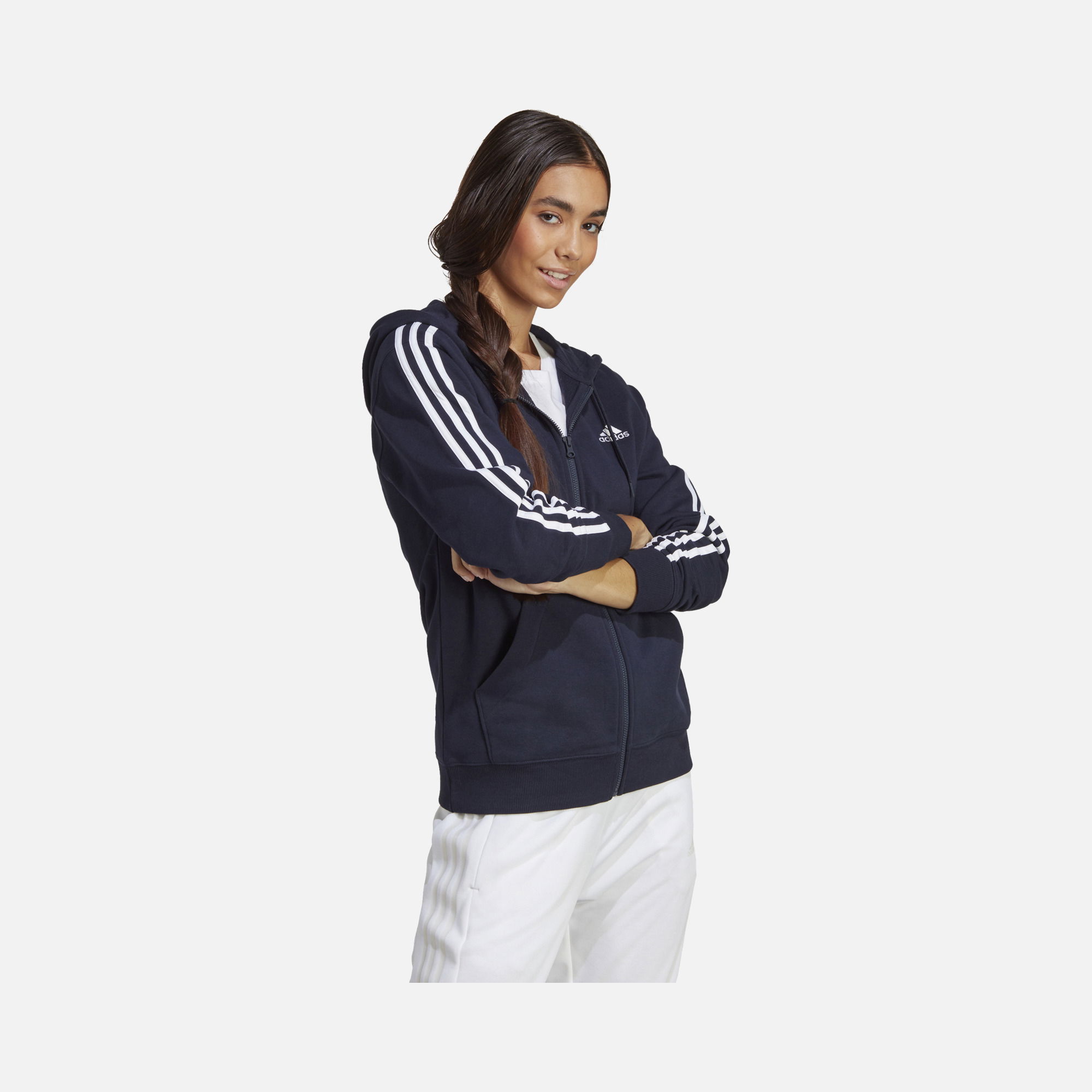 adidas Essentials 3-Stripes French Terry Full-Zip Hoodie Kadın Sweatshirt