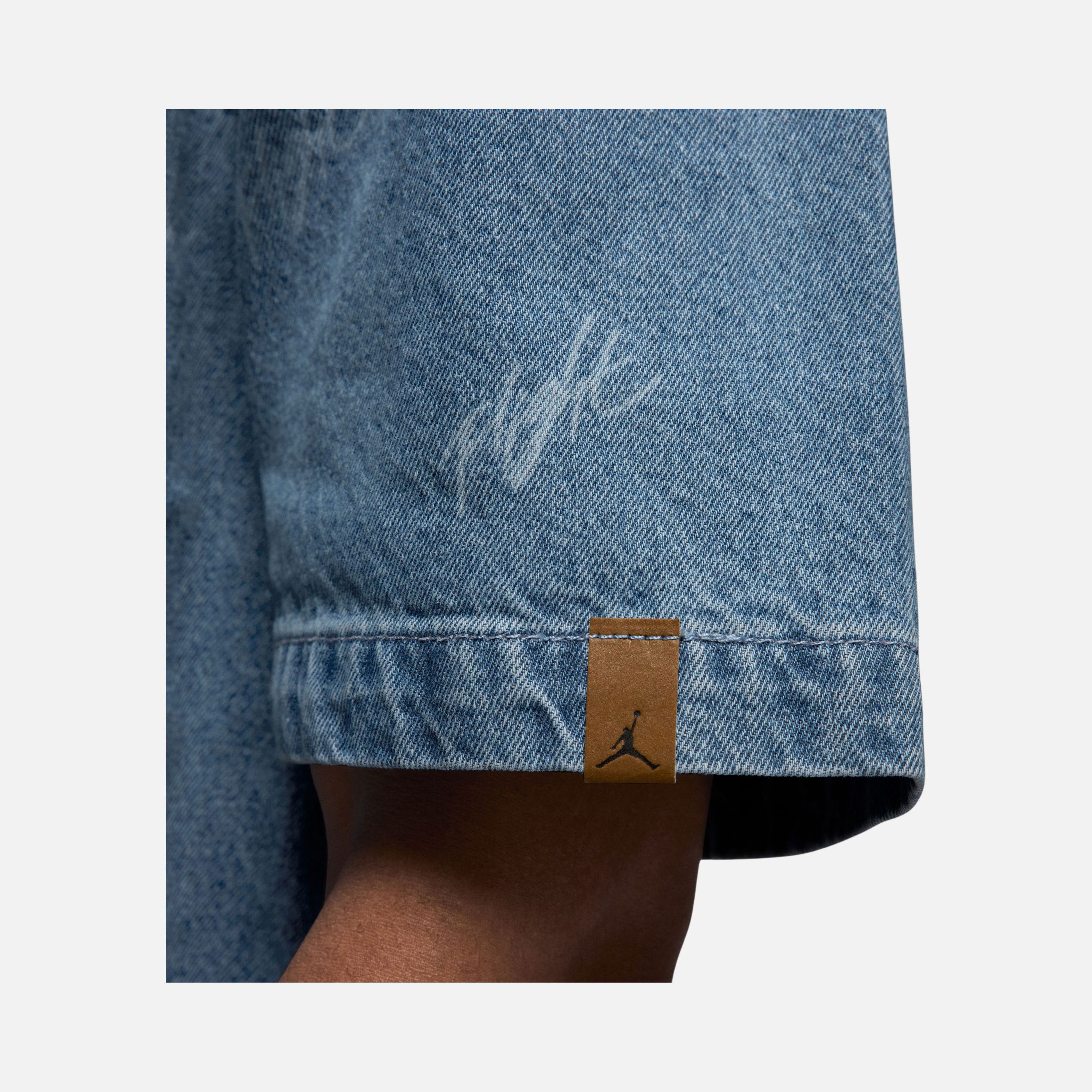 Nike Jordan Flight Heritage Denim Allover Printed Full-Buttoned Short-Sleeve Erkek Gömlek