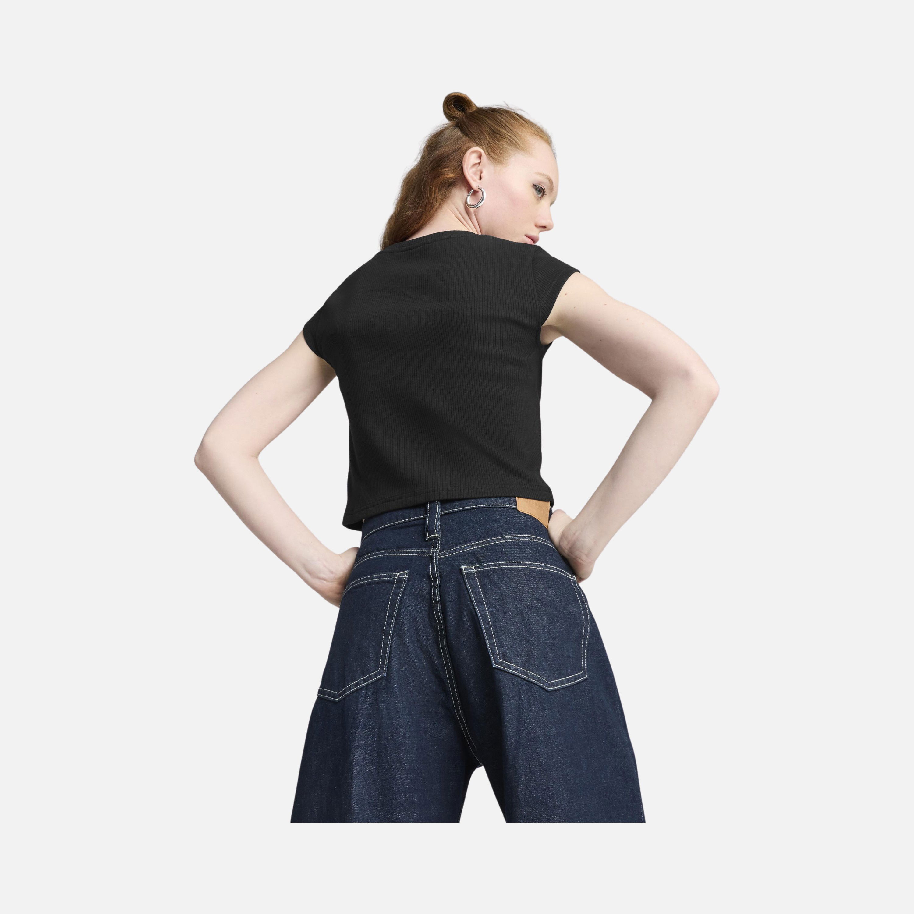 Puma Sportswear Wardrobe Essentials Ribbed Baby Cropped Short-Sleeve Kadın Tişört