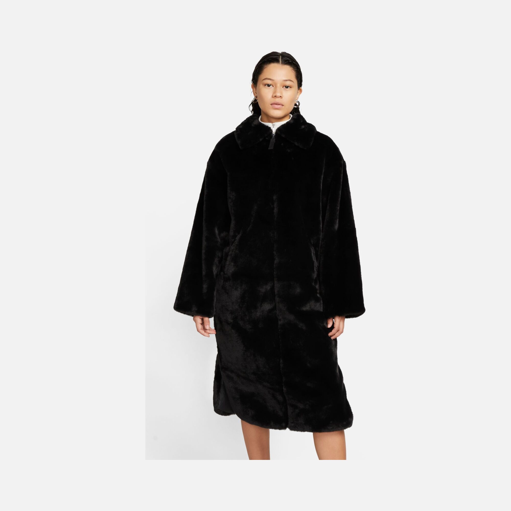 Nike Sportswear Large Swoosh Printed Faux Fur Full-Zip Long Kadın Ceket