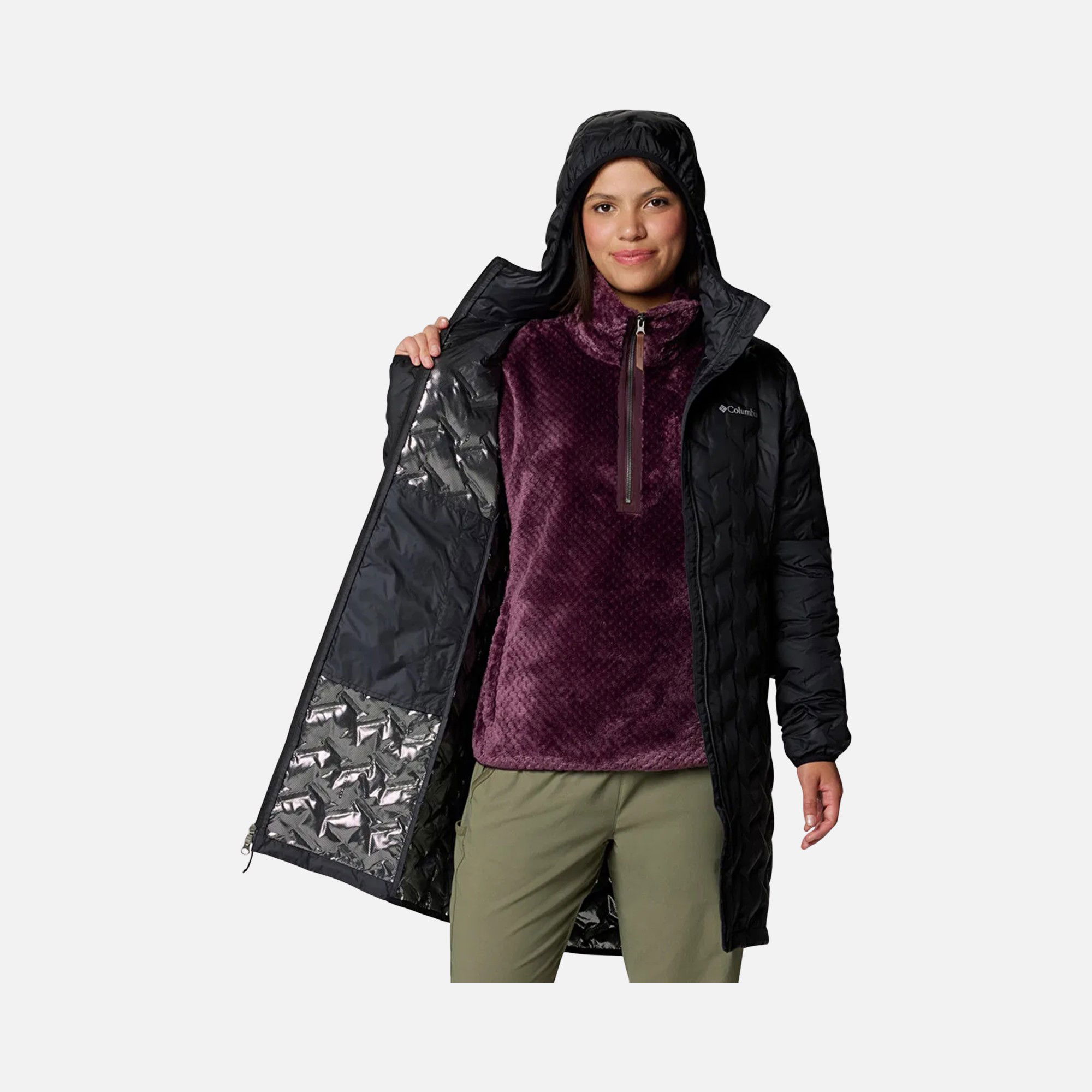 Columbia Omni-Heat Reflective Delta Ridge II Long Down Full-Zip Hoodie Kadın Mont