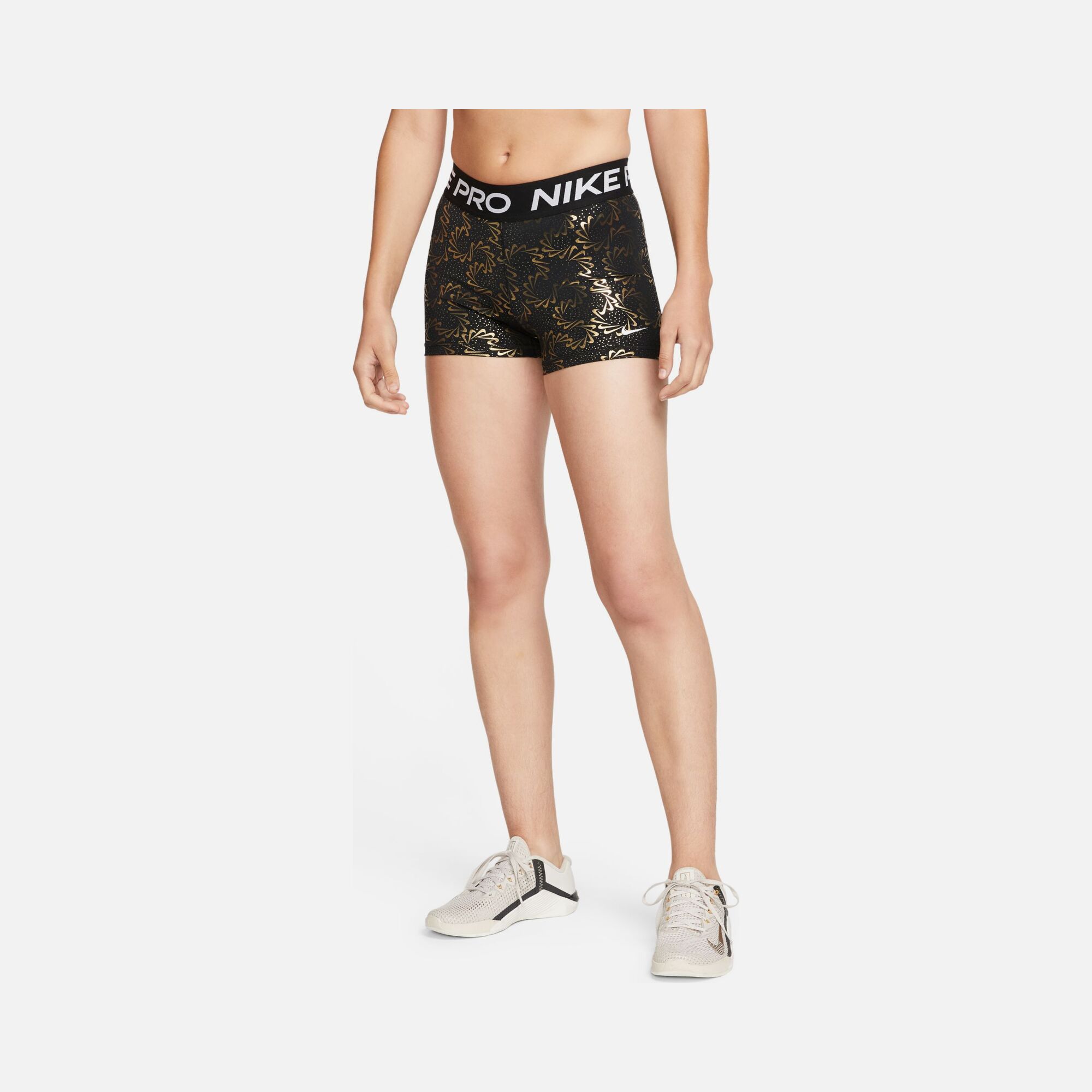 Nike Pro Dri-Fit Sparkle Swoosh Graphics 3 In Mid-Rise Training Kadın Şort