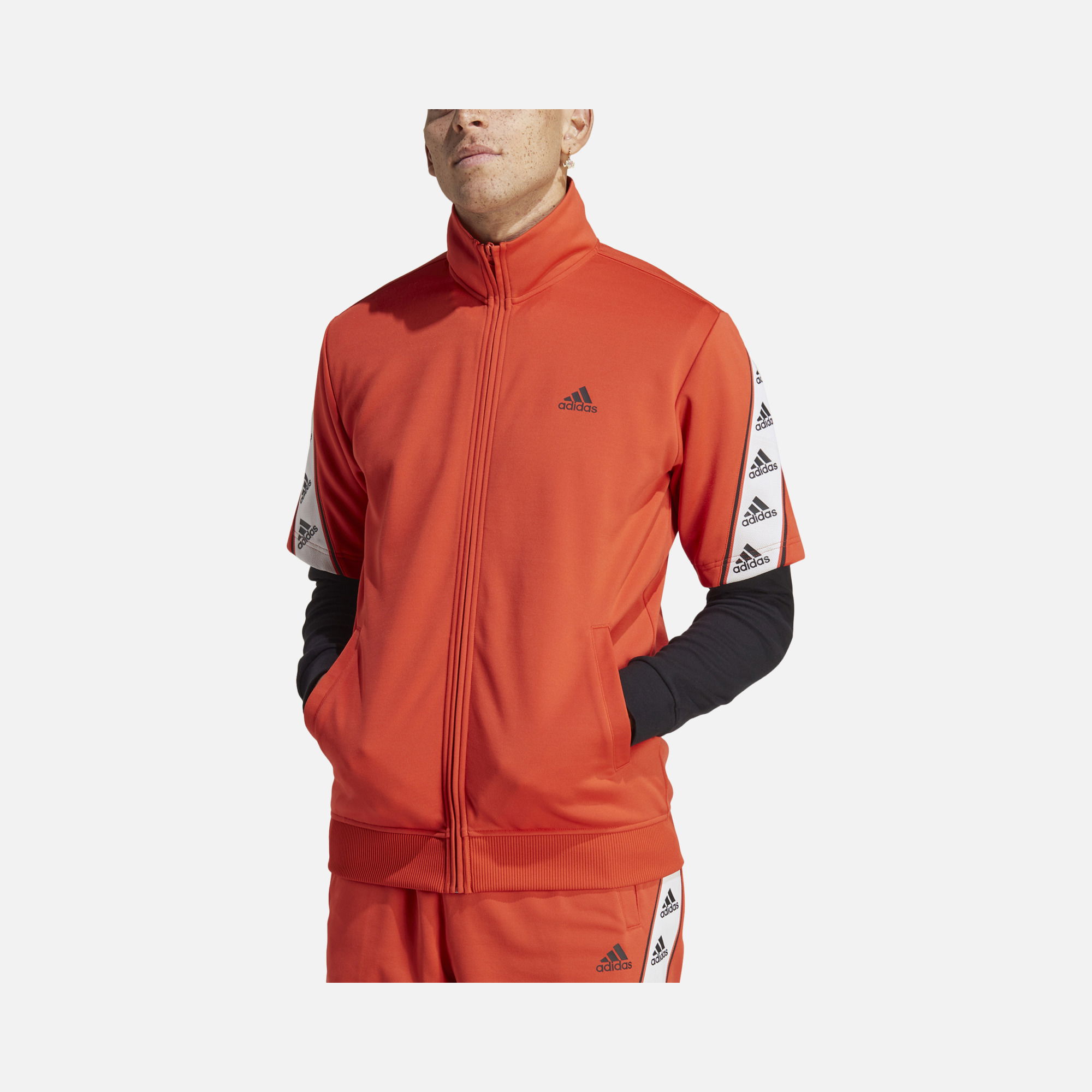 adidas Sportswear Taped Logo Full-Zipp Short-Sleeve Erkek Sweatshirt
