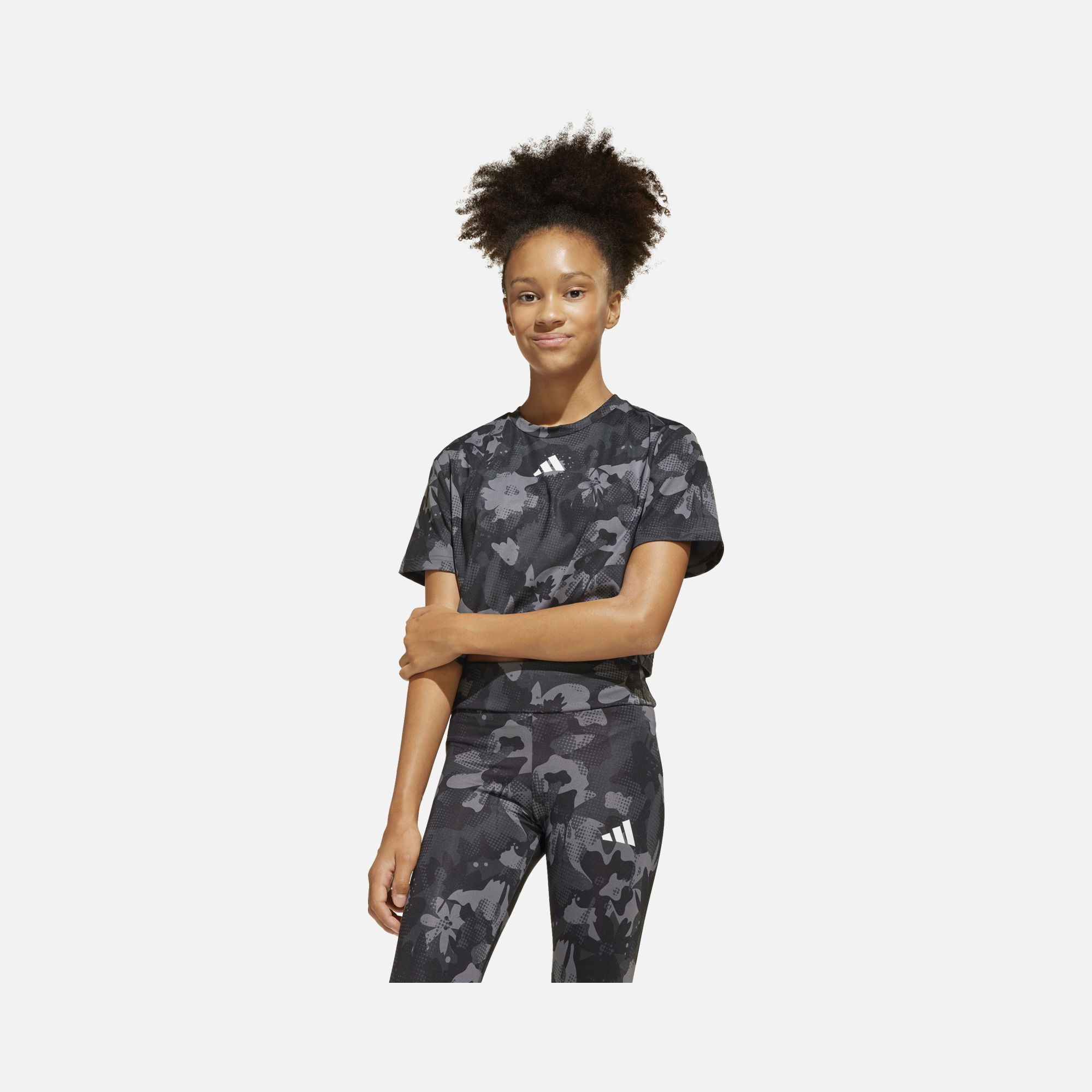adidas Climacool Train Essentials All Over Printed Flower Cropped Gym & Training Short-Sleeve (Girls') Çocuk Tişört