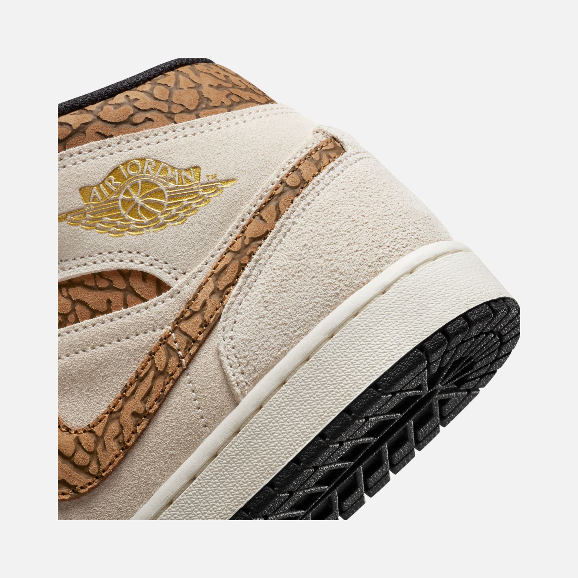 Nike Air Jordan 1 Mid SE ''Elephant Printed Swoosh and Gold Jumpman'' Erkek Spor Ayakkabı