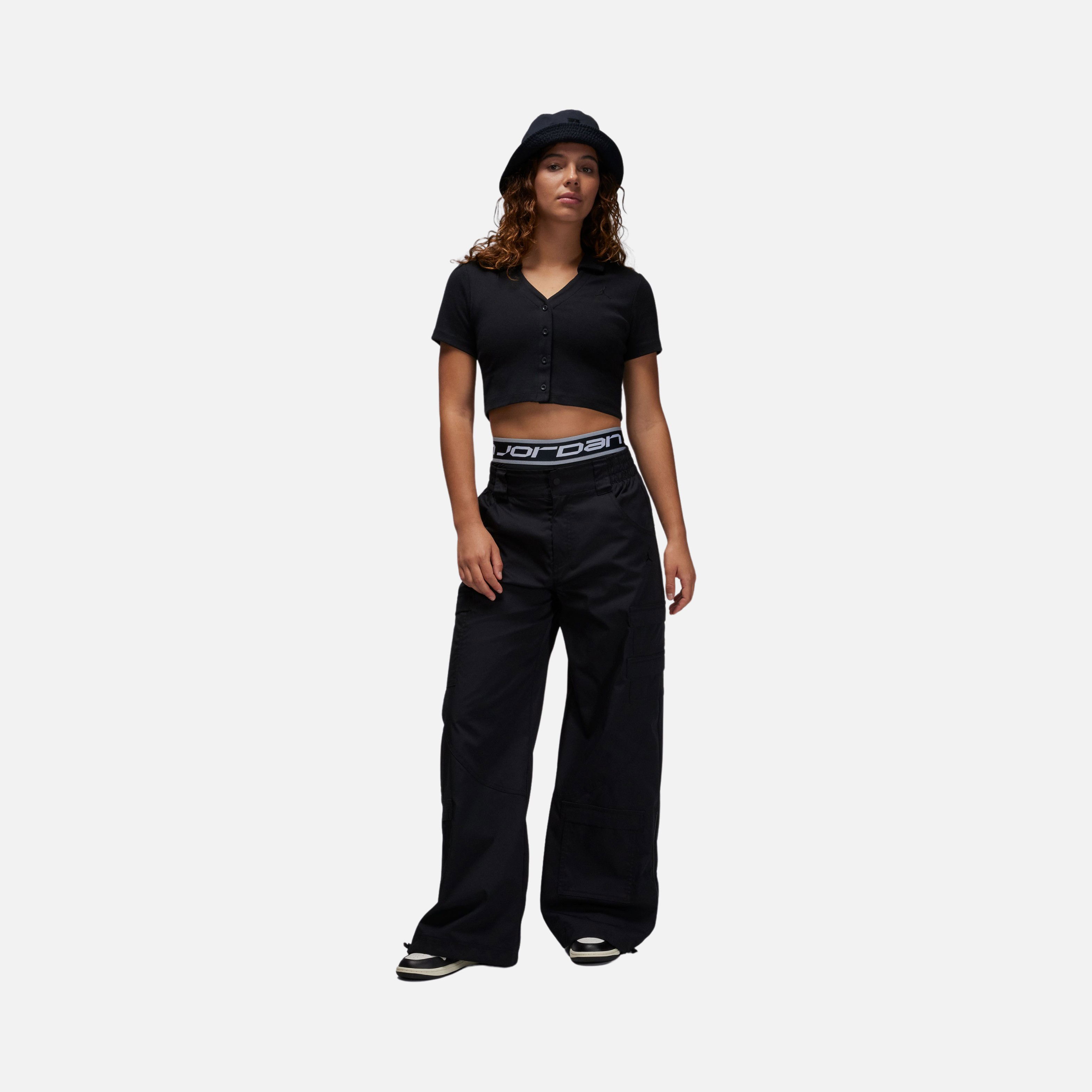 Nike Jordan Twill Knit Cropped Buttoned Short-Sleeve Kadın Tişört