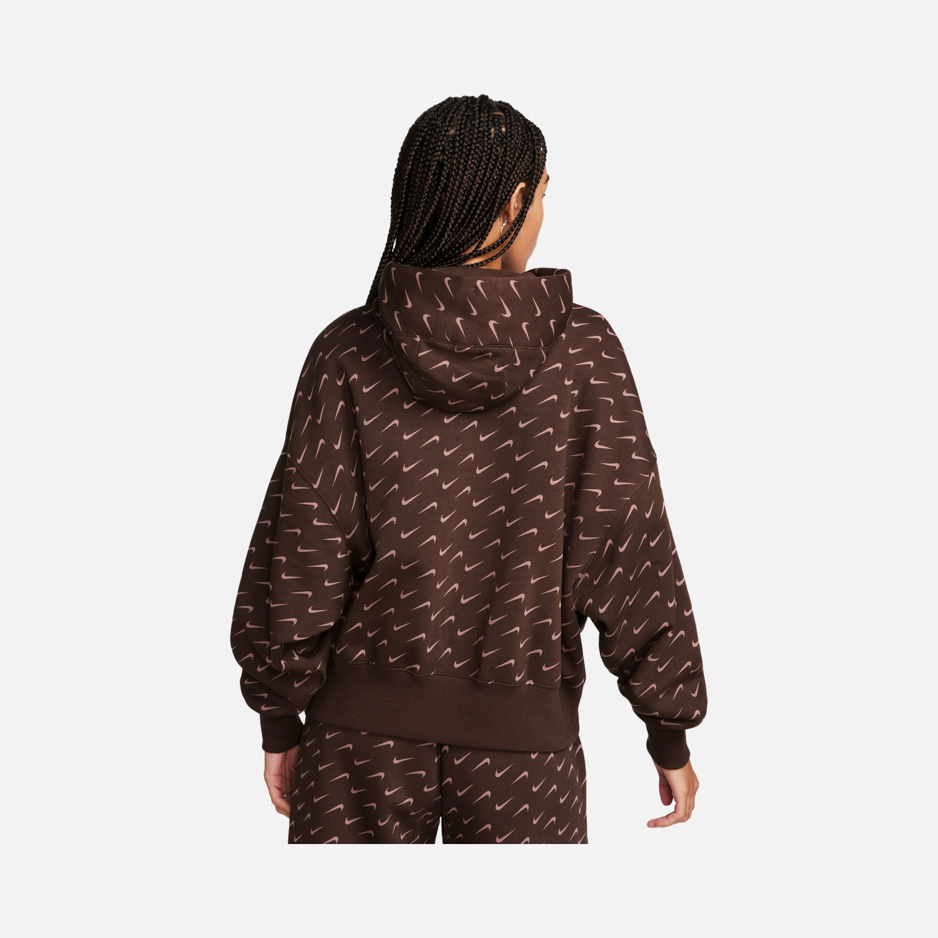 Nike Sportswear Phoenix Fleece Over-Oversized All-Over Print Pullover Hoodie Kadın Sweatshirt