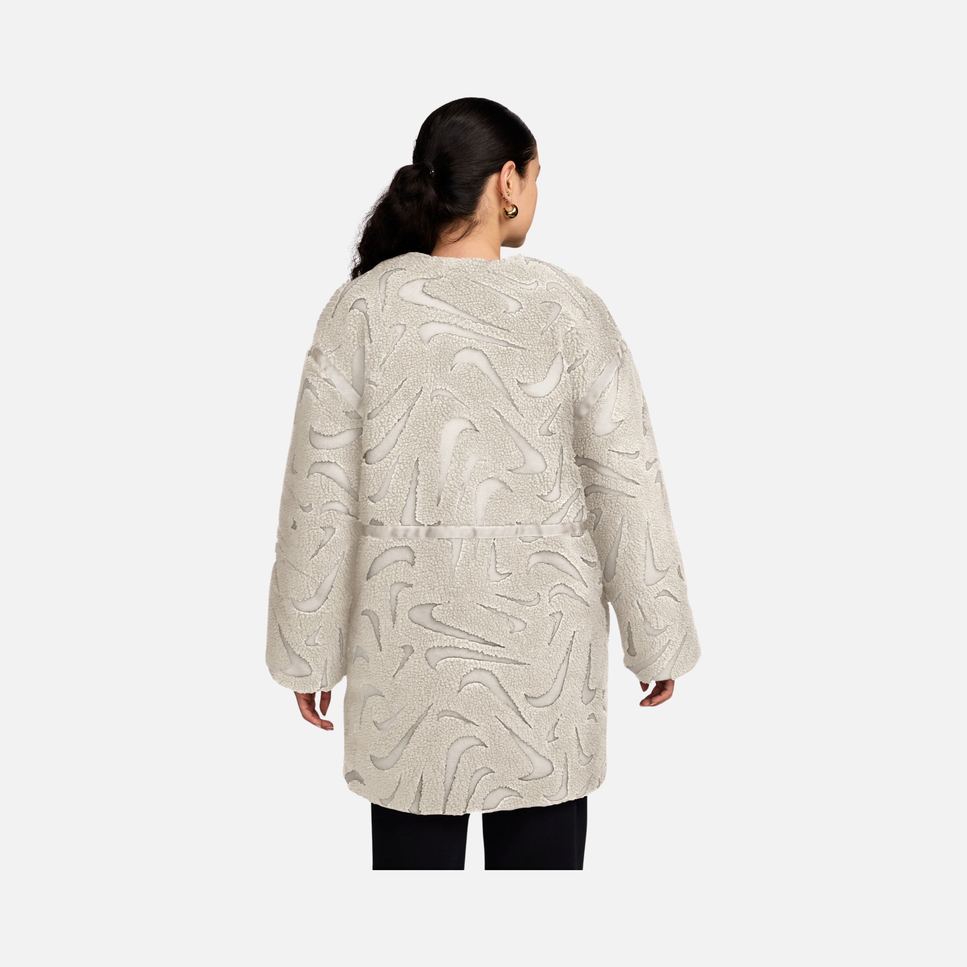 Nike Sportswear Cozy Long-Haired All-Over Swoosh Logo Lined Loose Full-Zip Kadın Ceket