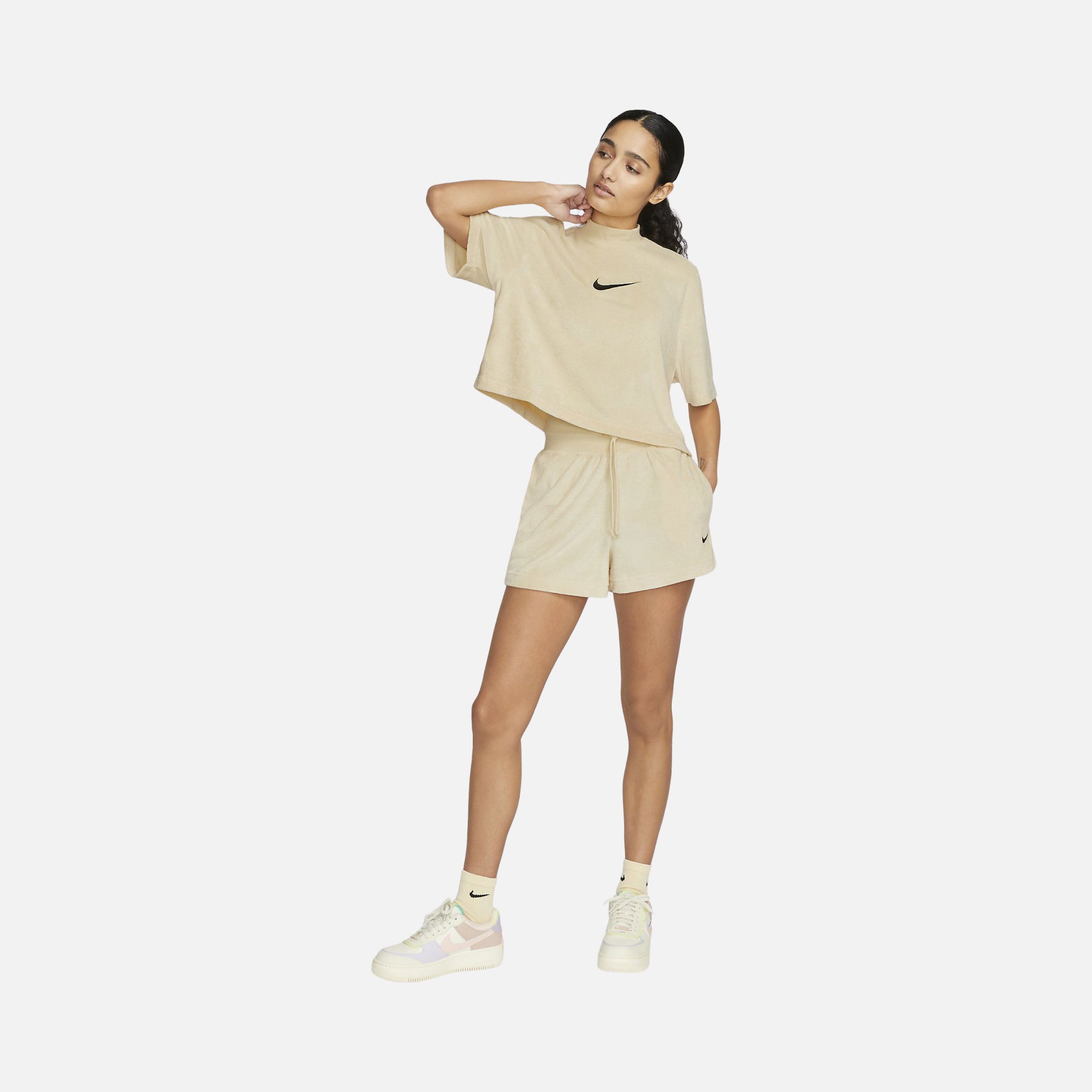 Nike Sportswear Mock-Neck Short-Sleeve Terry Short-Sleeve Kadın Tişört
