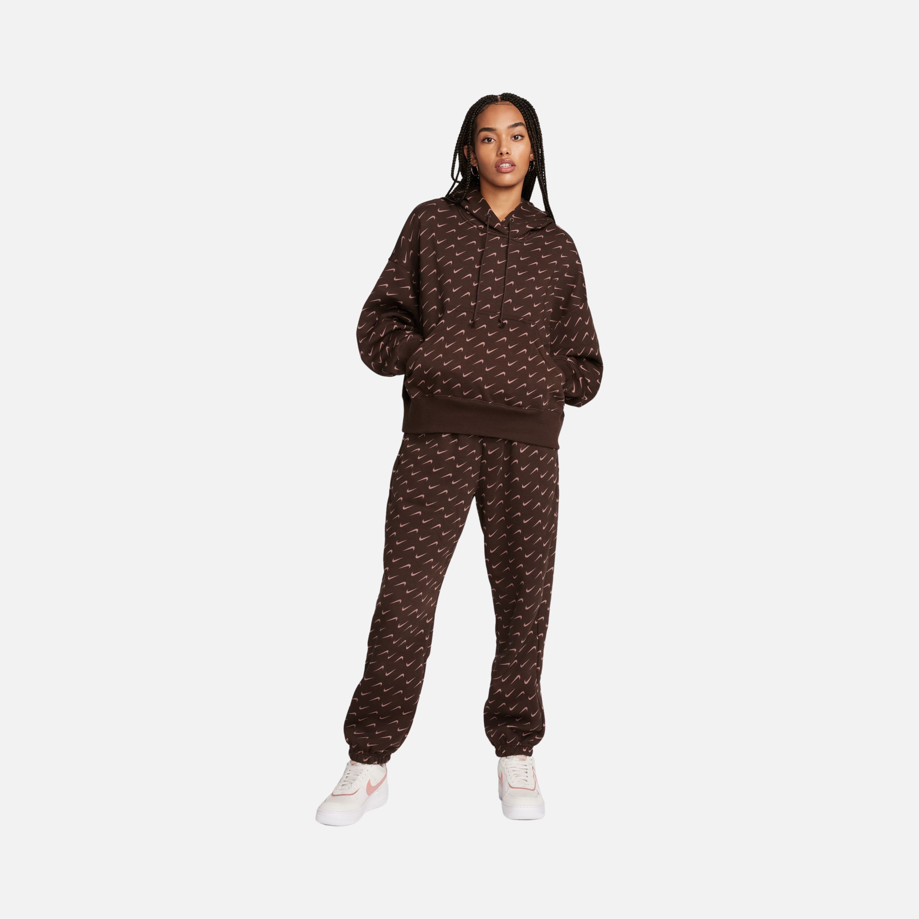 Nike Sportswear Phoenix Fleece Over-Oversized All-Over Print Pullover Hoodie Kadın Sweatshirt